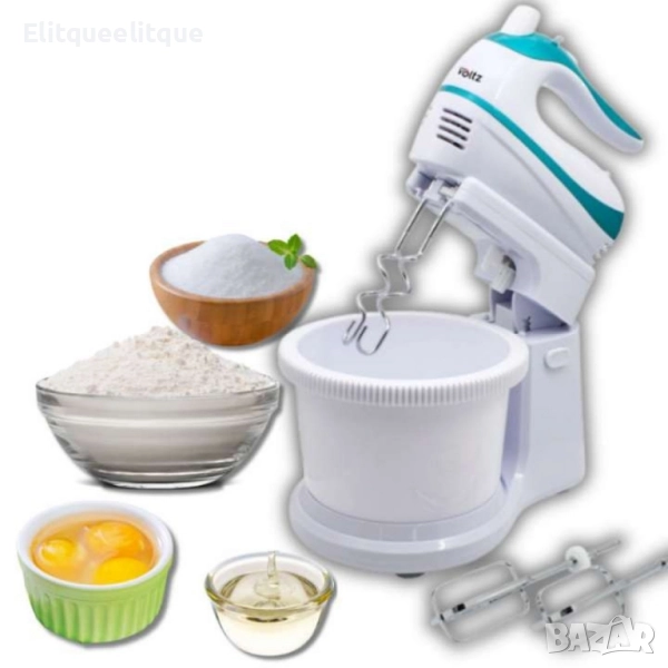 Миксер с купа, 500W, 5 скорости, Бял/ Син, снимка 1