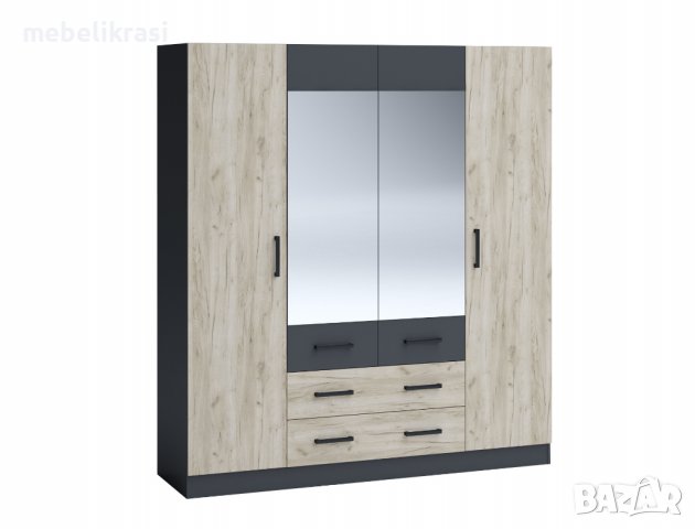 Спален комплект Мока с матрак 160/200 см, тапицирани възглавнички, огледала,плавно затваряне, антрац, снимка 5 - Спални и легла - 39798627