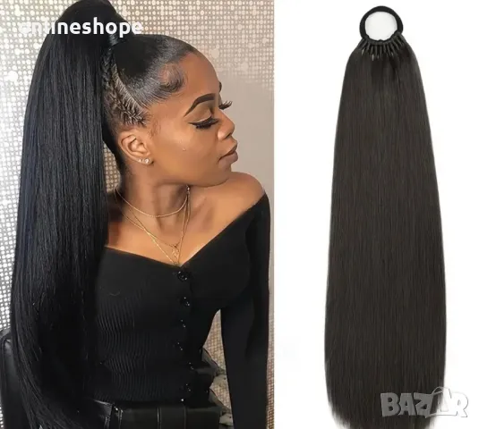 Удължение екстеншън за опашка от синтетична коса с захват ластик 60см, снимка 2 - Аксесоари за коса - 49208270