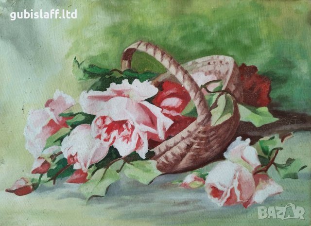 Картина, кошница с цветя, български автор, 1950-те год.