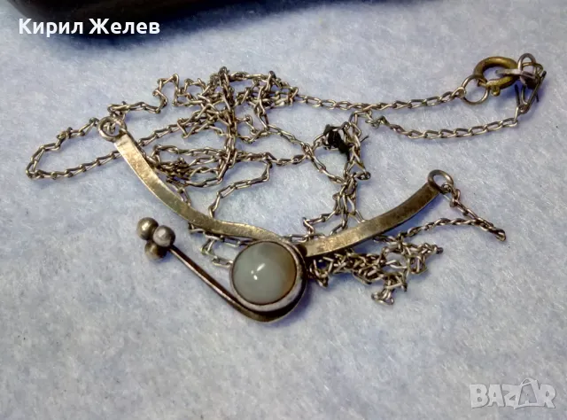 СТАРО АР НУВО СРЕБЪРНО КОЛИЕ СРЕБРО 925 с ЛУНЕН КАМЪК и НУЖДА от ЛЕКА РЕСТАВРАЦИЯ на ВЕРИЖКАТА 32032, снимка 11 - Антикварни и старинни предмети - 50180638