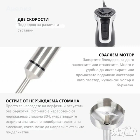 Ръчен пасатор Royalty Line RL-ESTM800, 800W с неръждаема стомана и регулатор на скоростта, снимка 4 - Чопъри и пасатори - 53375544