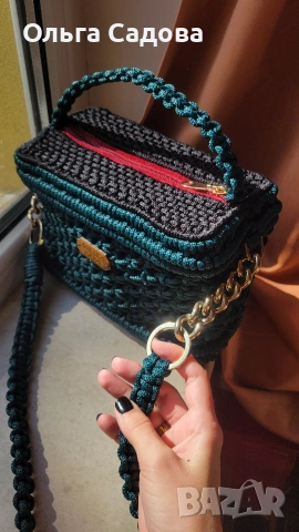 Авторска ръчно изработена макраме чанта Forest Ember., снимка 5 - Чанти - 53282694