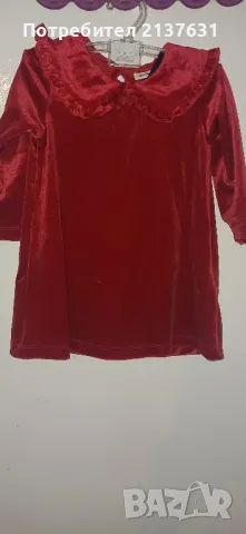 НОВА с етикет ДЕТСКА ЧЕРВЕНА  РОКЛЯ от КАДИФЕ  - Размер 86 / 92, снимка 1