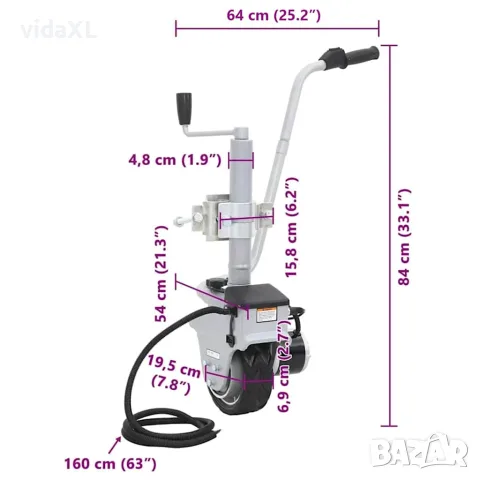 vidaXL Алуминиево моторизирано опорно колело за ремарке 12 V 350 W, снимка 8 - Ремаркета - 56147557