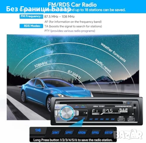 Ново Автомобилно радио Bluetooth 5.0 RDS FM USB TF 1 DIN кола автомобил, снимка 4 - Друга електроника - 53032193