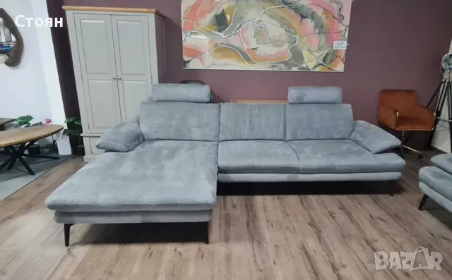 Сив комплект дивани от плат ъглов диван и тройка "Dieter Knoll", снимка 3 - Дивани и мека мебел - 48633100