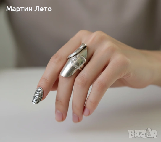 Посребрен пръстен от лъжица. Уникат., снимка 3 - Пръстени - 53375523