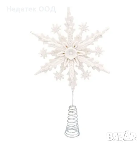 Връх за коледна елха, Снежинка, Бял, 23 см