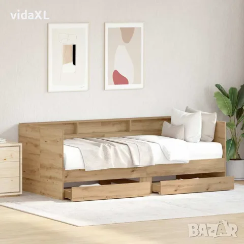 vidaXL Легло-диван с чекмедже Дъб 100 x 200 cm Инженерна дървесина, снимка 3 - Спални и легла - 56147057