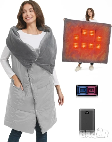 Безжично електрическо одеяло за обличане Fernida с 10000mAh батерия и 8 нагревателни зони