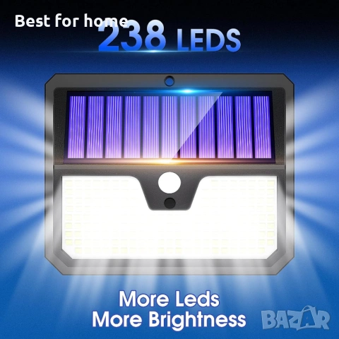 Външни слънчеви лампи, 238 LED слънчеви охранителни лампи и 3 режима на работа, снимка 2 - Лед осветление - 53658384