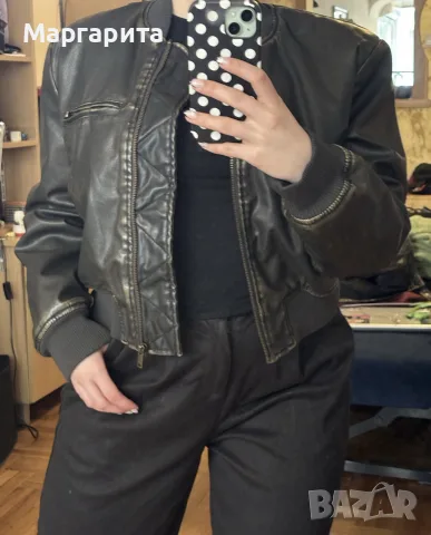 Кожено яке с подплънки на раменете, H&M, снимка 3 - Якета - 56328787