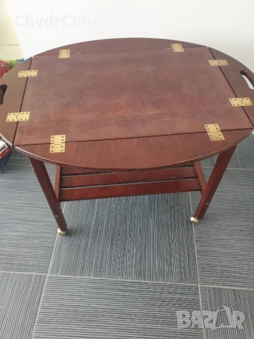 Винтидж помощна дървена масичка на колела/маса-табла за сервиране 60x70x50см, снимка 3 - Маси - 51439731