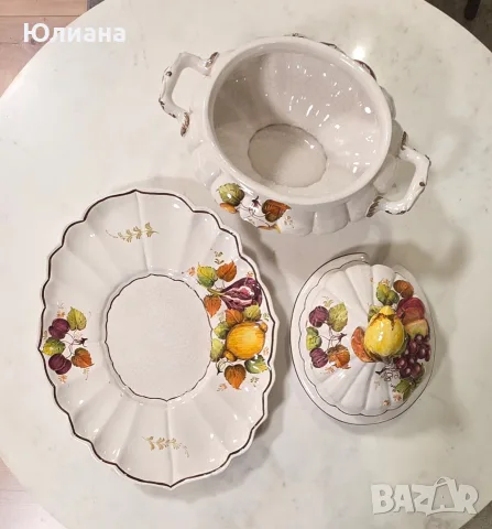 КОЛЕКЦИОНЕРСКИ Винтидж Италиански Супник с Поднос – Стил Басано / Made in Italy , снимка 5 - Антикварни и старинни предмети - 56248858