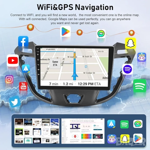 9" Мултимедия за Ford Transit / Tourneo Custom (2013-2017) с Android 13, снимка 7 - Аксесоари и консумативи - 52966996