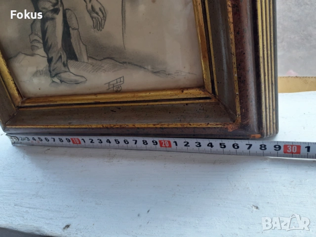 Стара картина рисунка подпис хубава дървена рамка, снимка 6 - Антикварни и старинни предмети - 53431456