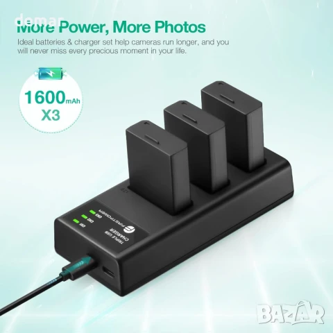 FirstPower LP-E10 комплект от 3 батерии и тройно зарядно устройство за Canon EOS, снимка 3 - Батерии, зарядни - 51182770