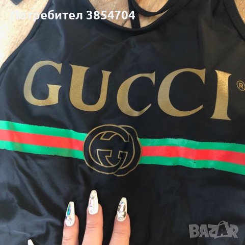 Gucci Women's Black Sparkling Fake Logo Swimsuit, снимка 7 - Бански костюми - 42488770