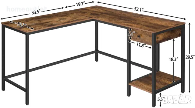 Ъглово бюро в индустриален стил BF135DN01, снимка 4 - Бюра - 49673877