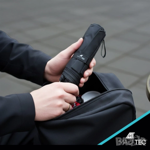 Автоматичен чадър 110 см - голям, сгъваем, ветроустойчив със защитен калъф, снимка 6 - Други - 52732990