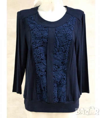 Тъмносиня дамска блуза с дантела марка Vittoria Giovani - EU 44, снимка 2 - Блузи с дълъг ръкав и пуловери - 23031808