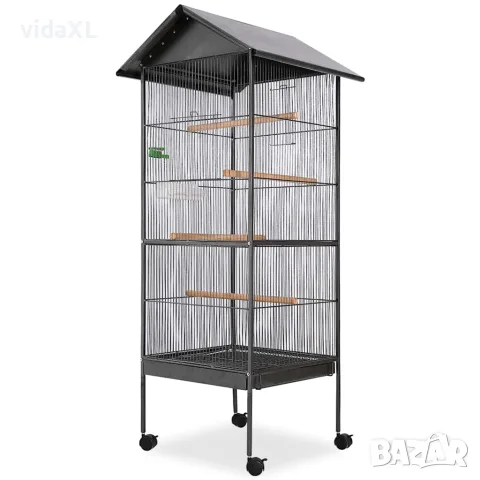 vidaXL Клетка за птици с покрив, стомана, черна, 66x66x155 cм