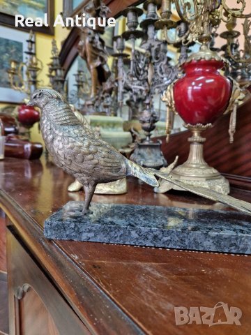 Страхотна антикварна френска бронзова фигура статуетка фазан, снимка 2 - Антикварни и старинни предмети - 39485390