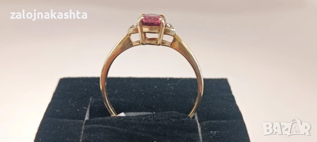 Златен пръстен с Розов Шпинел-1,91гр/9кр, снимка 4 - Пръстени - 53029404