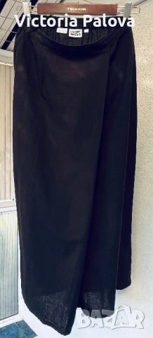 Черна права пола wrap, лен и памук, снимка 3 - Поли - 51640141