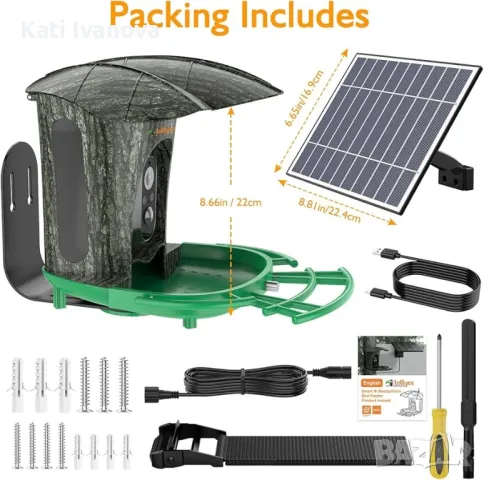 Lollyes  Smart хранилка за птици с камера,  соларна, интелигентен изкуствен интелект  1080P HD AI , снимка 6 - За птици - 47880279