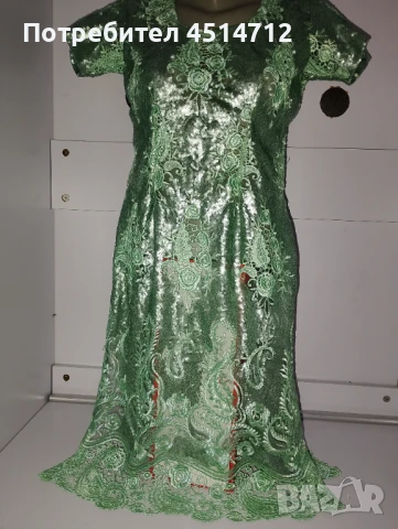 Маркова бутикова рокля с брюкселска зелена дантела,уникат, снимка 3 - Рокли - 50812526