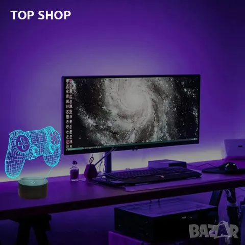 3D джойстик ефект лампа,4 режима,16 цвята,регулируема яркост, С дистанционно управление, Многоцветен, снимка 2 - Настолни лампи - 48780707