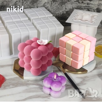 3D Кубче Рубик куб силиконов молд форма фондан гипс свещ шоколад, снимка 2 - Форми - 36040111