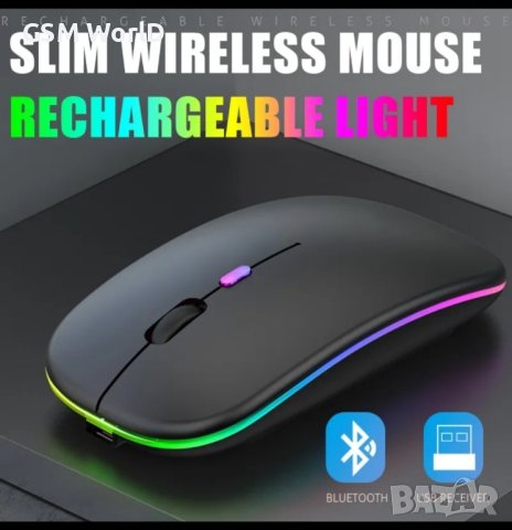 Оптична мишка Zola, С WI-FI, Многоцветни светодиоди, 11x6x2.5 см, Черен
, снимка 1