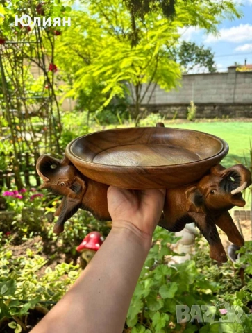 Купа от тиково дърво върху три слона, снимка 6 - Декорация за дома - 51571128