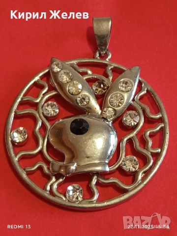 КРАСИВ ПОСРЕБРЕН МЕДАЛЬОН с ИНКРУСТИРАНИ ЦИРКОНИЙ с ЛОГОТО на ПЛЕЙБОЙ 26825, снимка 5 - Колиета, медальони, синджири - 52503473
