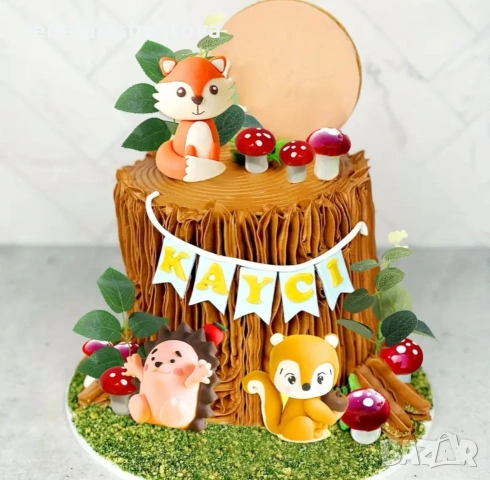 Пластмасови фигурки горски животни лисица таралеж катеричка гъбки клонки за декорация на торта , снимка 2 - Други - 53652626