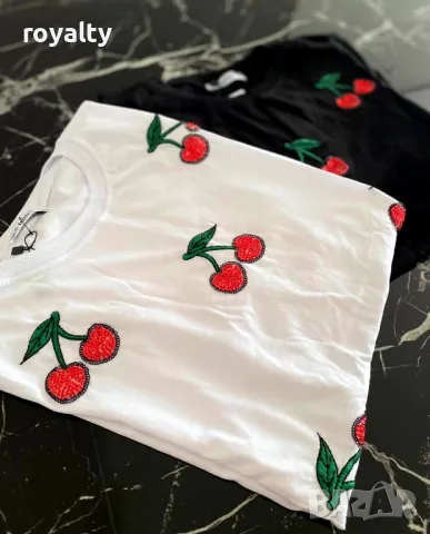 Памучни дамски тениски с черешки Различни цветове , снимка 2 - Тениски - 50411642