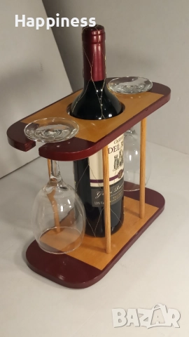 Стойка за вино с бутилка и 2 чаши - Нова, снимка 7 - Декорация за дома - 46419886