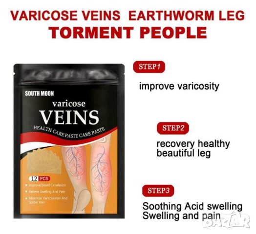 Детокс Лепенки за Разширени Вени Варикозни Капиляри Варикоза Флебит Атеросклероза Тежки Подути Крака, снимка 5 - Други - 41329206
