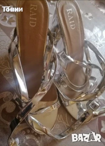 Сребристи Дамски Красиви Сандали на Ток Нови 40 , снимка 4 - Сандали - 50470807