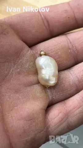 Огромна естествена перла, злато 18к, снимка 6 - Колиета, медальони, синджири - 48456689