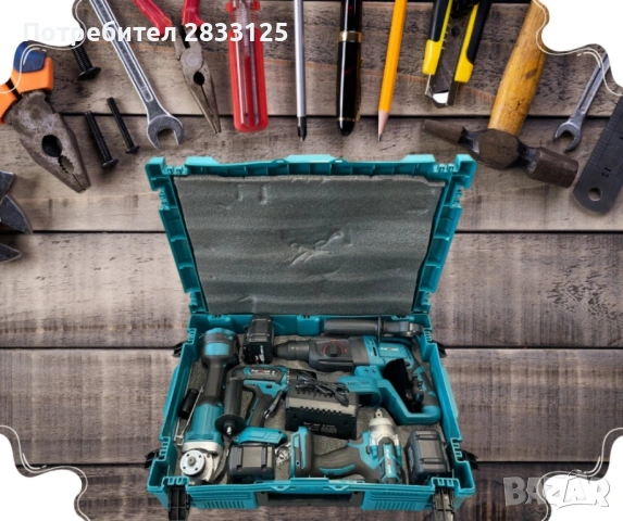 Комплект от акумулаторен перфоратор, ъглошлайф 125 мм, гайковерт и винтоверт 36V с 2 броя батерии 6A, снимка 3 - Ъглошлайфи - 53771805