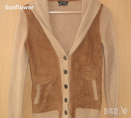 Жилетка Massimo Dutti от бежова камилска вълна и велур, размер S , снимка 2 - Жилетки - 53852998