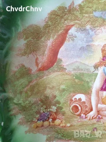 1870г HK Browne Phiz 29см/стара аглийска порцеланова декоративна чиния-картина, снимка 4 - Антикварни и старинни предмети - 49598875