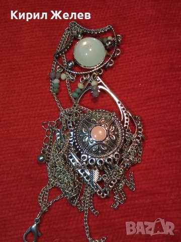 СРЕБРИСТ ОРИЕНТАЛСКИ СТИЛ МЕДАЛЬОН КОЛИЕ ОГЪРЛИЦА с БЯЛ и РОЗОВ КВАРЦ 8627, снимка 2 - Колиета, медальони, синджири - 30636867