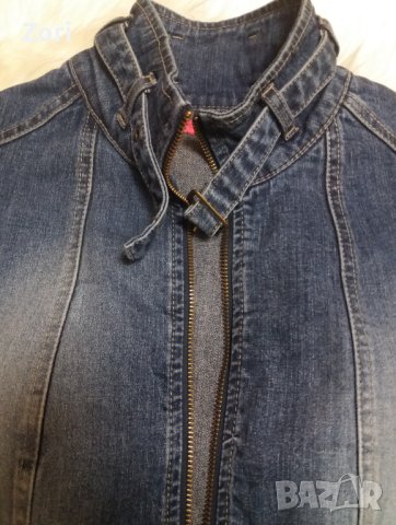 Тъмносиньо дънково яке с висока яка и ластик на ръкавите , снимка 2 - Якета - 40367035