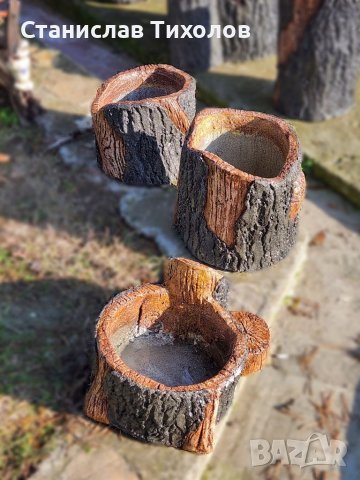 Градински кашпи саксии от щампован бетон имитиращи дърво, снимка 12 - Саксии и кашпи - 39477709