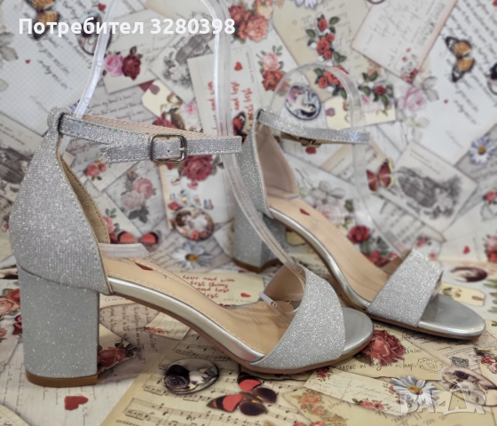 Елегантни дамски сандалети официални обувки на ток в сребрист цвят модел: 2088-58 silver, снимка 1